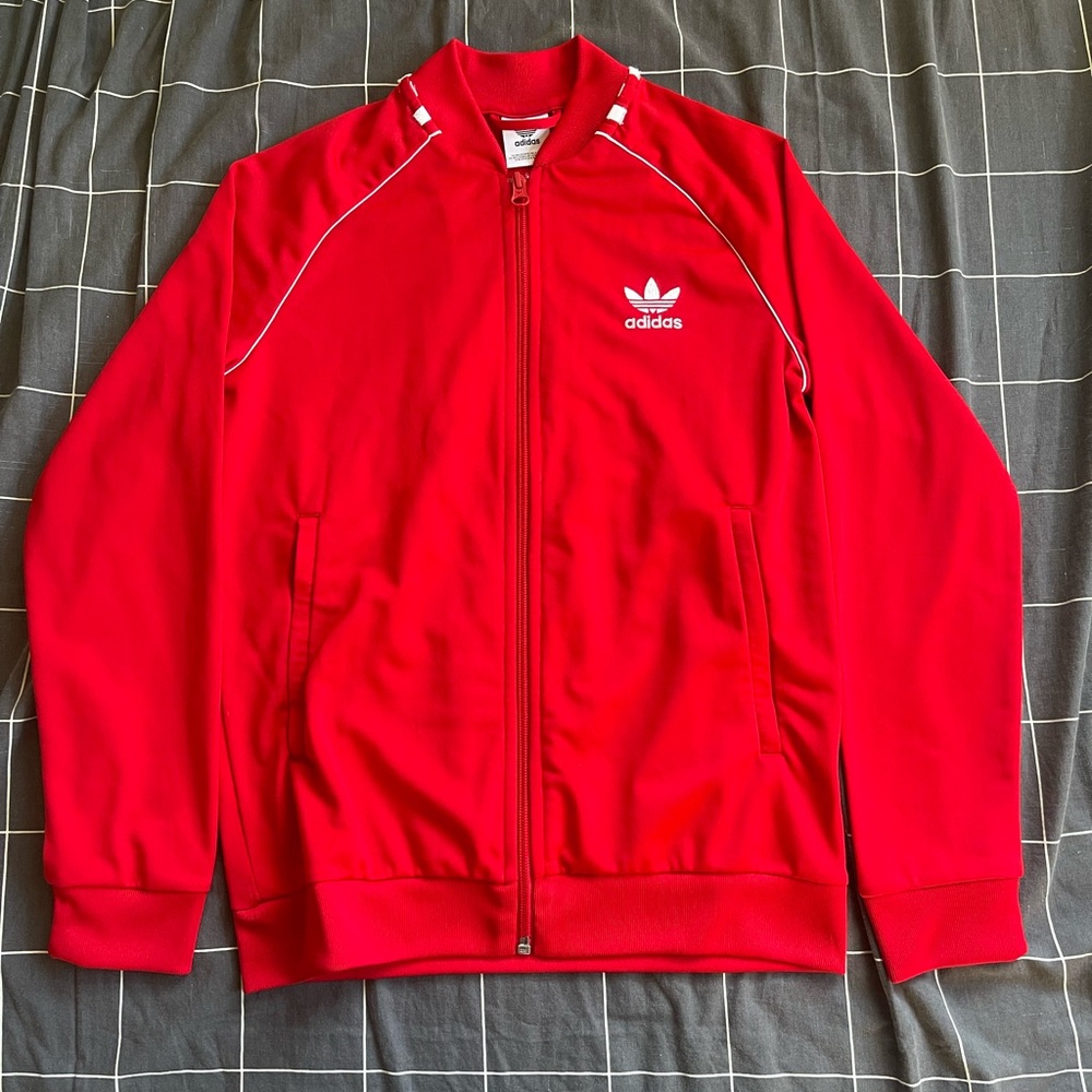 Adidas Red Zip Up Sweater - ADICOLOR CLASSICS SST TRACK JACKET